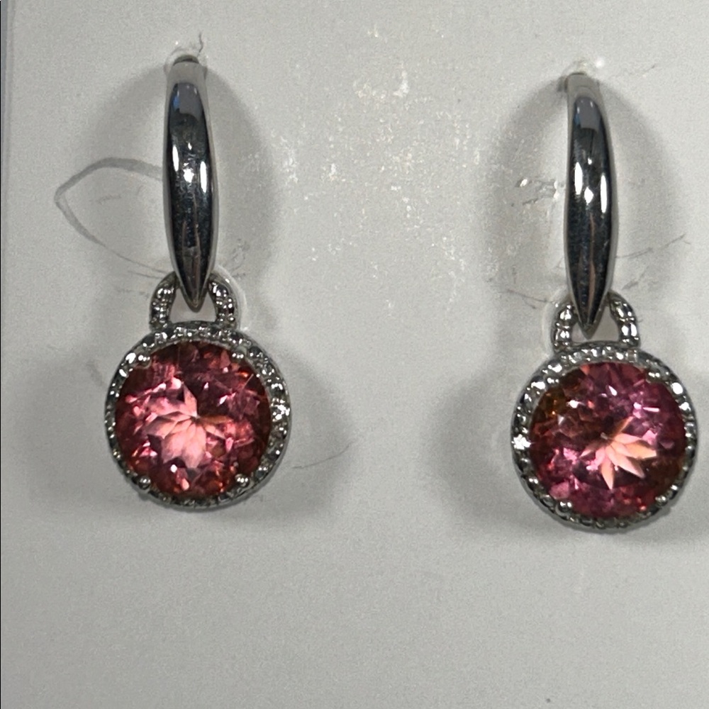NWOT NYC 11 Sterling Silver Genuine Pink Topaz Gemstone CZ Accent Earrings